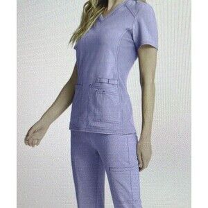 Cherokee iFlex Scrub Top Womens XXS Stretch Panels 4 Pockets Blue Shirt